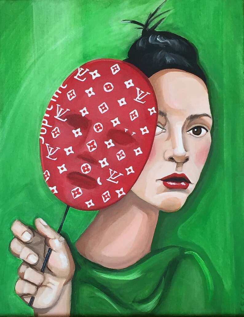 Louis Vuitton Supreme Mask Woman Holding Lv Mask Fashion Etsy