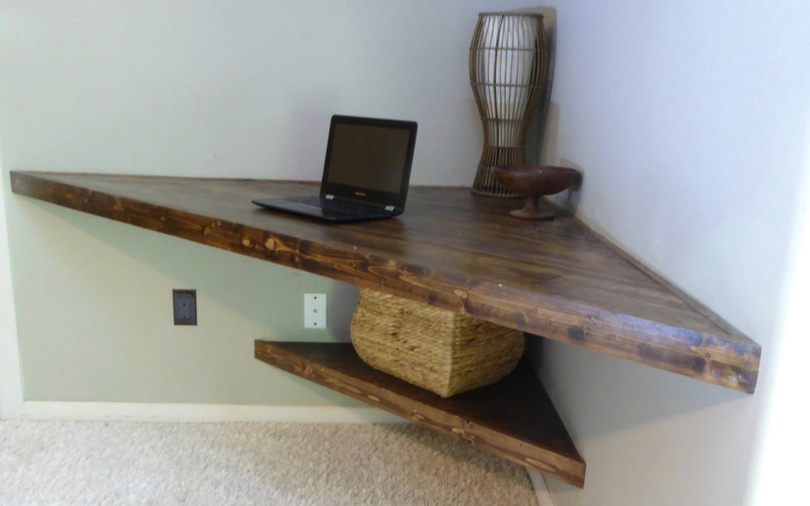 Floating Corner Desk/ Modern Corner Desk/ Floating Shelves/ Etsy