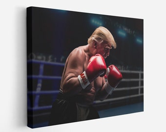Donald Trump Fighter in Boxing Ring Unique 24x18 Canvas Print - Statement Art for Home or Office Decor