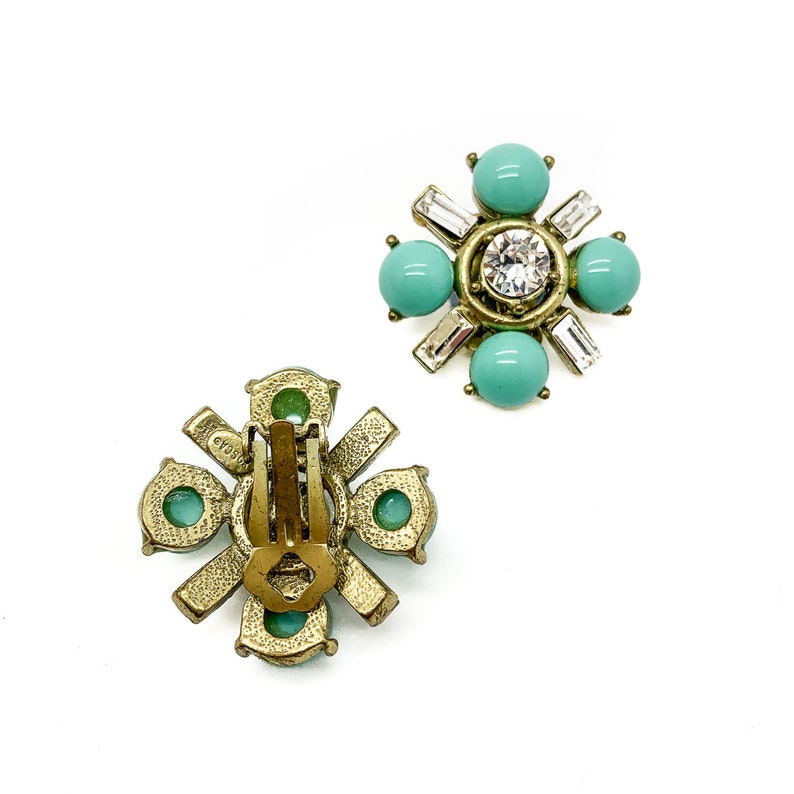 JENNIFER GIBSON JEWELLERY 1990s Vintage Gerard Yosca Turquoise & Crystal Earrings image 3