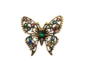 Jennifer Gibson Jewellery 1960s Vintage Crystal Aurora Borealis Crystal Butterfly Brooch