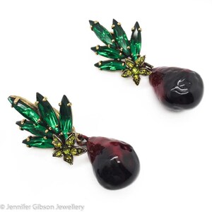 JENNIFER GIBSON JEWELLERY Hobe Crystal Enamel Fruit Earrings Brooch 1960s Vintage Set image 3