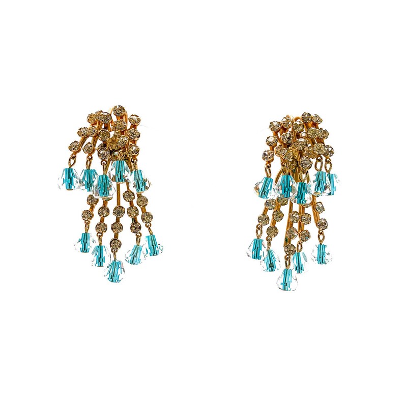 JENNIFER GIBSON JEWELLERY 1950s Vintage Double Crystal & Art Glass Cascade Earrings image 3