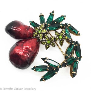 JENNIFER GIBSON JEWELLERY Hobe Crystal Enamel Fruit Earrings Brooch 1960s Vintage Set image 4