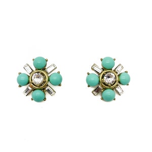 JENNIFER GIBSON JEWELLERY 1990s Vintage Gerard Yosca Turquoise & Crystal Earrings image 1