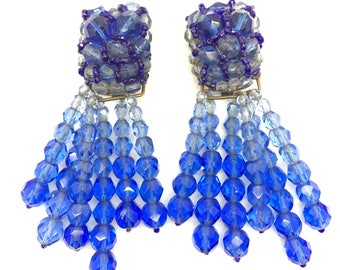 Vintage COPPOLA E TOPPO Gradated Ocean Blue Crystal Tassel Earrings 1950s || The most spectacular Italian Designer Earrings