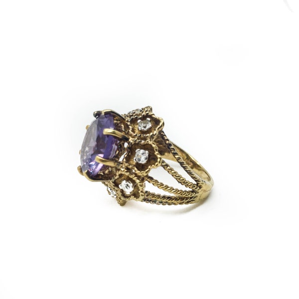 JENNIFER GIBSON JEWELLERY 1960s Panetta Silver Gilt Vintage Amethyst Glass Cocktail Ring | Glamour Personified Stunning Cocktail Ring