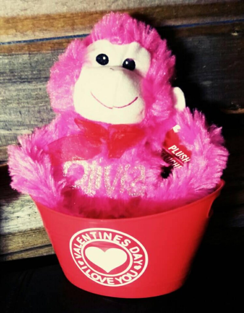 Valentine/'s custom basket plush monkey