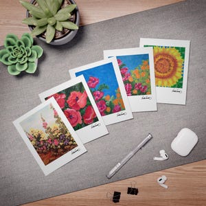Tarjetas de felicitación con ilustraciones originales de múltiples diseños florales, amapolas, girasoles y malvas, coloridas notas bíblicas inspiradoras en el interior, paquete de 5