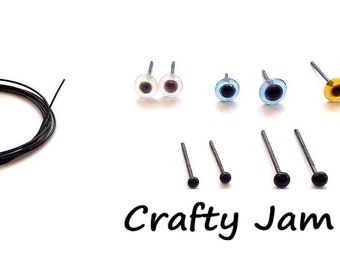 Natural 3D Animal Needle Felting Eyes & Whiskers, Glass Eyes + Craft Wire