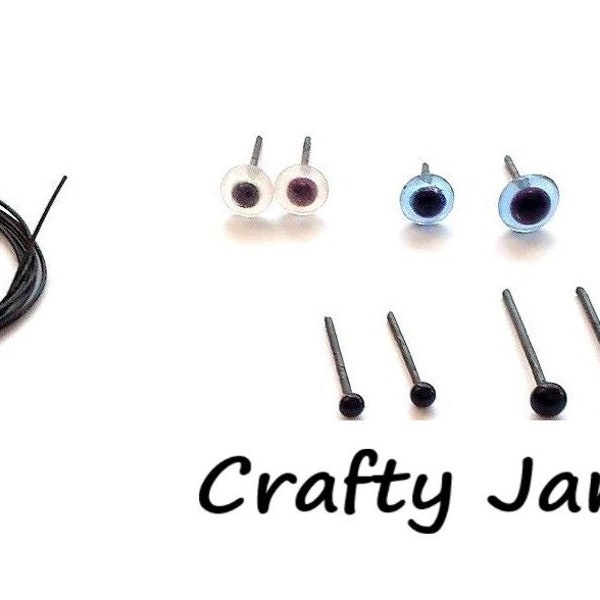 Natural 3D Animal Needle Felting Eyes & Whiskers, Glass Eyes + Craft Wire