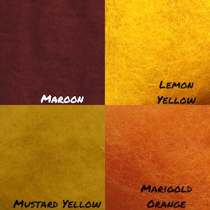 Puede incluir: Cuatro cuadrados de fieltro de diferentes colores: granate, amarillo lim&oacute;n, amarillo mostaza y naranja.