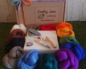 Kit de inicio para fieltrar con aguja Colores brillantes y naturales, tapete para agujas, etc., instrucciones de la caja