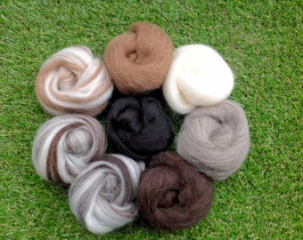 Needle Felting Natural + Pure Black Ideal for Animal Projects, Felting Wool, Rovings