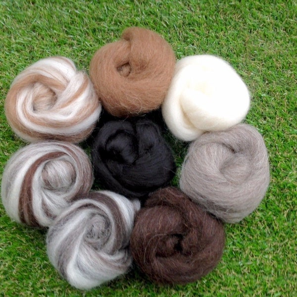 Needle Felting Natural + Pure Black Ideal for Animal Projects, Felting Wool, Rovings