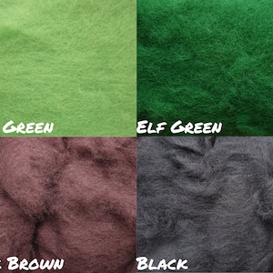 Puede incluir: Cuatro muestras de fieltro de diferentes colores: verde lima, verde elfo, marr&oacute;n oscuro y negro.