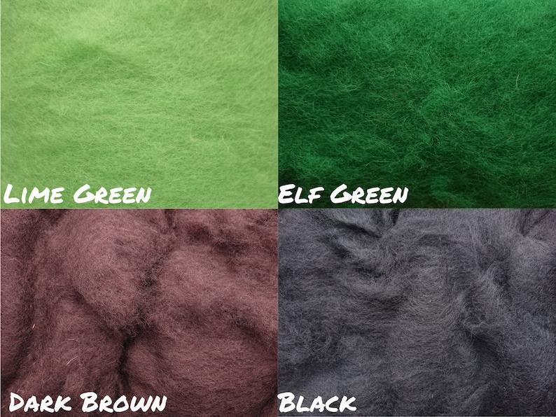 Puede incluir: Cuatro muestras de fieltro de diferentes colores: verde lima, verde elfo, marr&oacute;n oscuro y negro.