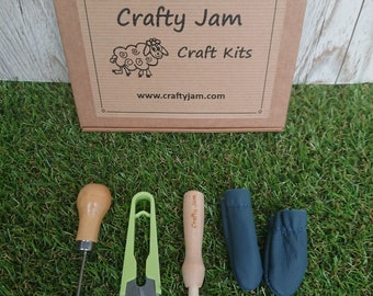 Needle Felting Accessory Kit, holder, awl, snips, finger guards, needles, eyes