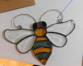 Stained Glass Sun Catcher Bright Yellow  Honeycomb with Queen Bee