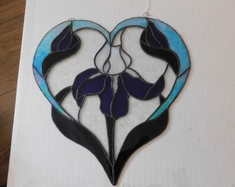 Stained Glass Iris In a Heart