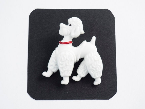 Poodle Dog/Brooch/White/Yellow/Vintage 1950s/Mid c