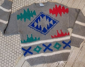 1980s Hand Knit Sweater by One Step Up Bust 42"