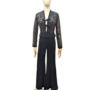 1970s Frederick’s of Hollywood Sequined Flared Leg Disco Black Jumpsuit 32&quot;B 24&quot;W