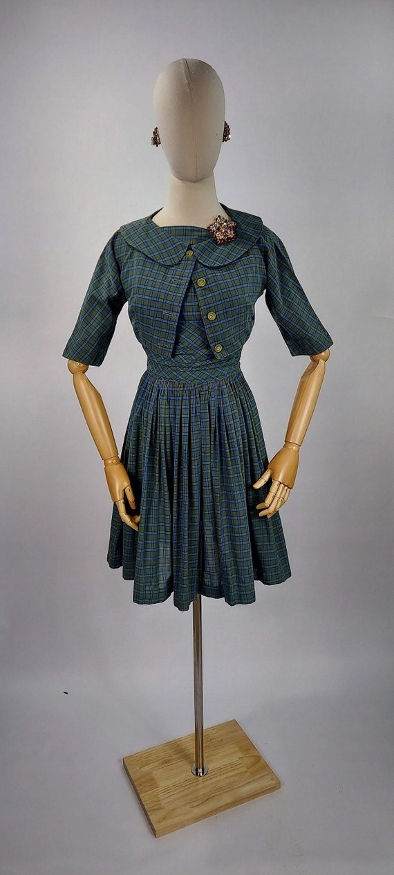 1950s Jonathan Logan Plaid Dress and Jacket 33"B … - image 1