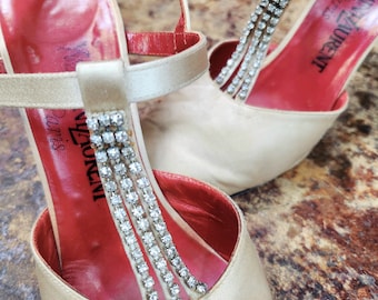 Zapatos de noche de satén Yves St. Laurent de la década de 1970 y de la década de 1920, talla 8 1/2 AA