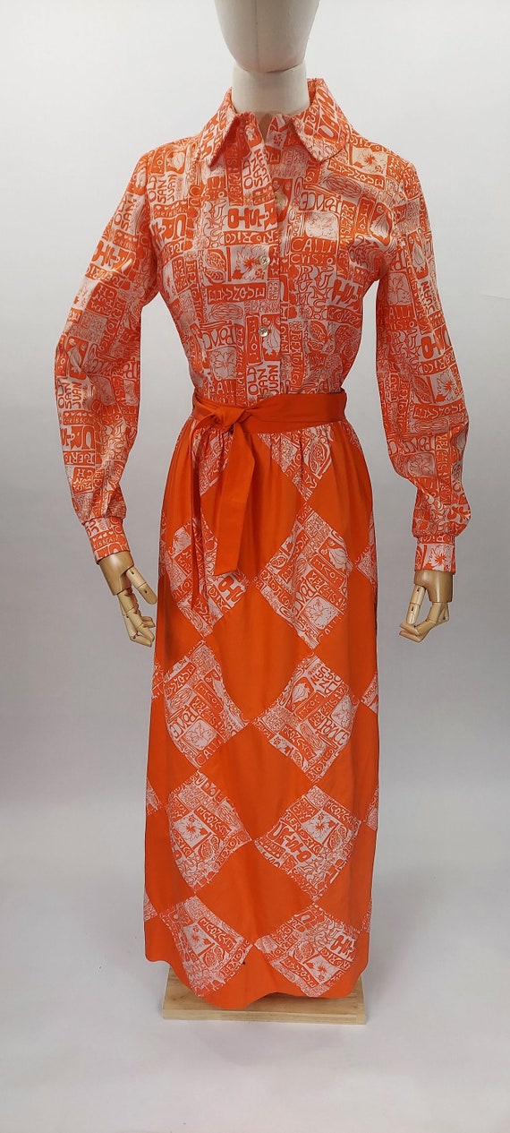 Late 1960s - Early 1970s Lady Taino Orange Printe… - image 3