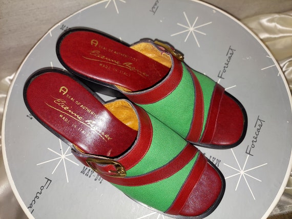 1970s Aigner Leather and Canvas Slides NOS/NWOT S… - image 7