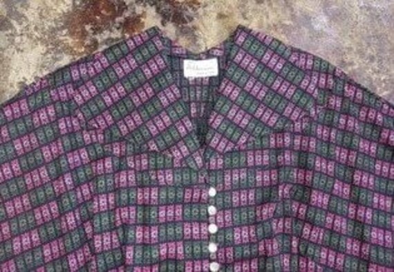 1950s Aldenaire Fashion Purple and Green Drop Wai… - image 7