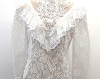 1980s Gunnies Gunne Sax Lace Blouse