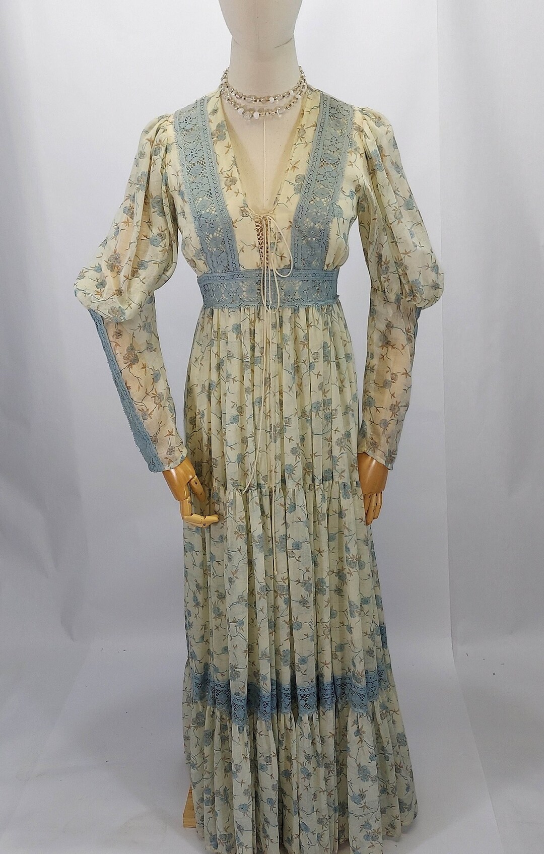 1970s Gunne Sax Floral Cream and Blue Prairie Maxi Dress 32b 26w - Etsy