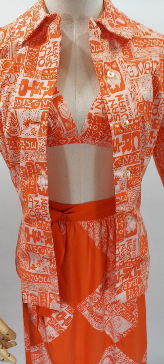Late 1960s - Early 1970s Lady Taino Orange Printe… - image 1