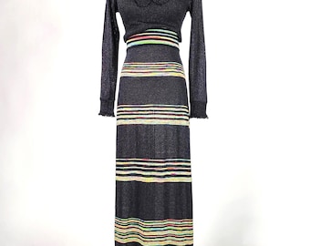 1970s Lurex Knit Maxi Dress by Wenjilli Bust 28&quot; Waist 25&quot; with stretch