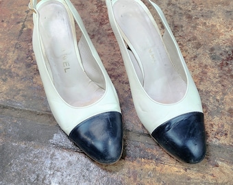 1980s Chanel Spectator Slingback Pumps With Box