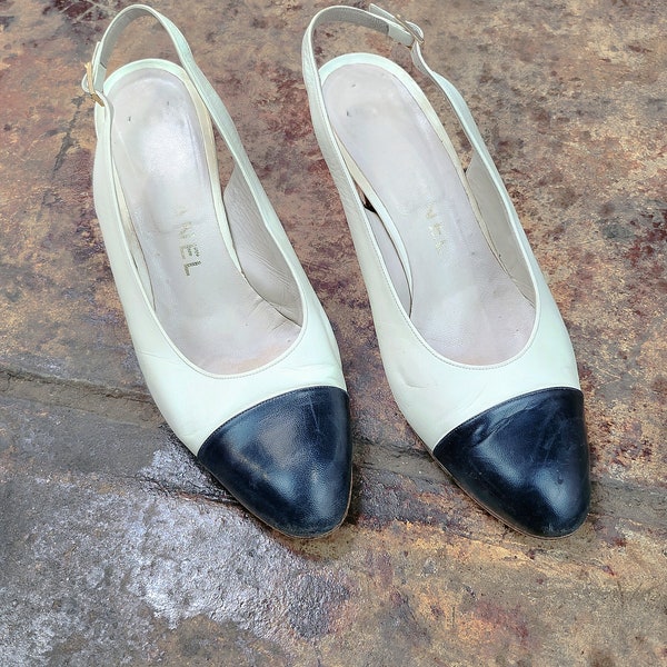 1980s Chanel Spectator Slingback Pumps With Box