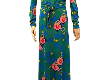 Maxikleid aus den 1970er Jahren von Vera Mont Paris, Taillenumfang 71 cm