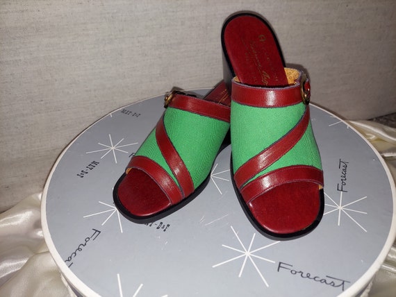 1970s Aigner Leather and Canvas Slides NOS/NWOT S… - image 1