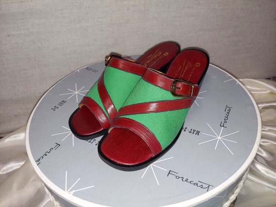 1970s Aigner Leather and Canvas Slides NOS/NWOT S… - image 3
