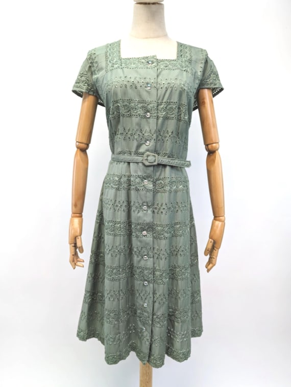 1950s Green Eyelet Dress