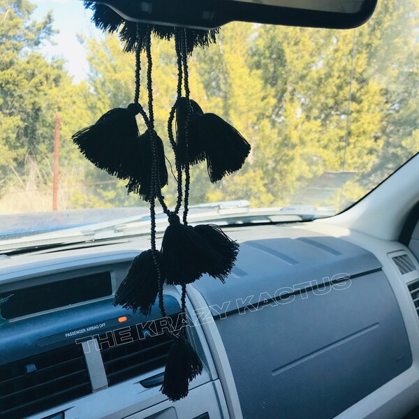 Black Car Charm, Tassel Necklace,  Car Accessory, Rear View Mirror Hanger, Car Decor, Car Freshies, Fall Decor, The Krazy Kactus
