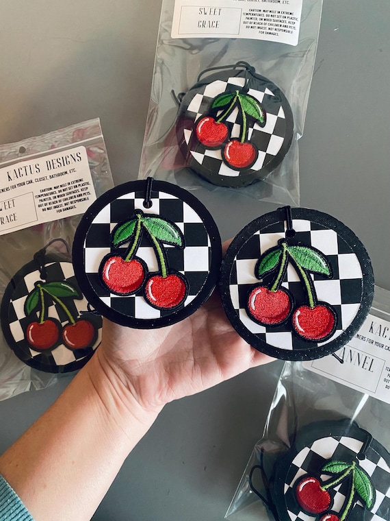 Cherry Freshie, Checkered Freshie, Car Freshener, Valentines Car Freshies, Car Scents, Car Charms, Car Accessories, Krazy Kactus Designs