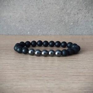 Matte Agate Onyx Bracelet, Hematite Mens bracelet, Beaded Beads Jewelry, Mens bracelet, Beaded bracelet, black hematite beaded bracelet