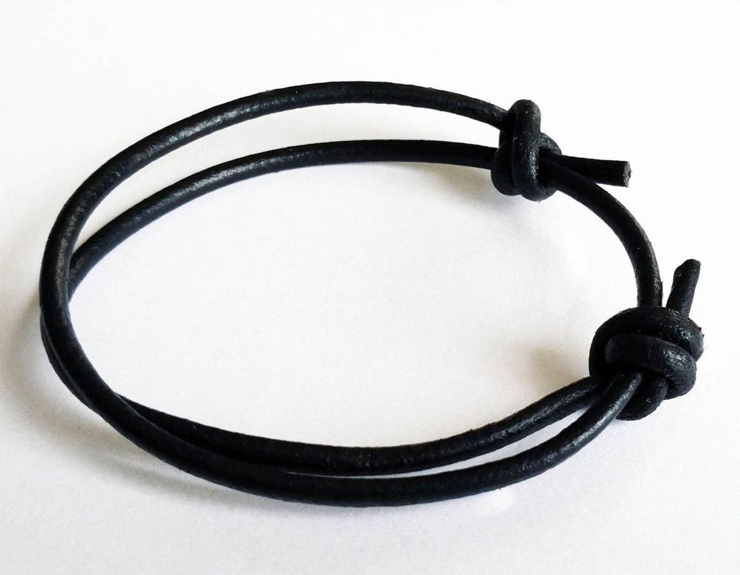 Black Leather Cord Bracelet Mens Leather Cord Bracelet Adjustable Sliding Knot Surfer Wristband