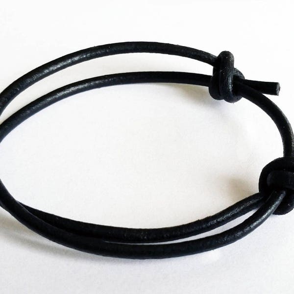 Black Leather Cord Bracelet Mens Leather Cord Bracelet Adjustable Sliding Knot Surfer Wristband NEW