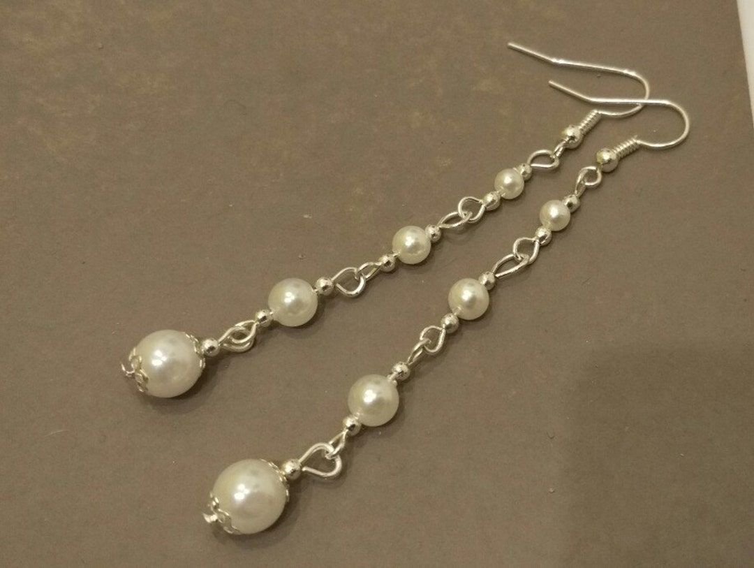 Long Pearl Delicate Earrings Wedding Bridal Gift - Etsy