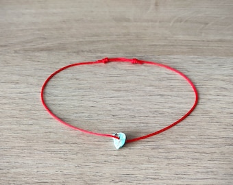 Rotes Armband, rotes Wunscharmband mit türkisem Nugget, dünnes String Fußkettchen, wasserfestes rotes Schnurarmband
