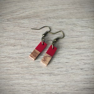 Resin Wood Earrings Red Earrings Short Bohemian Earrings Gift For Her Christmas Gift
